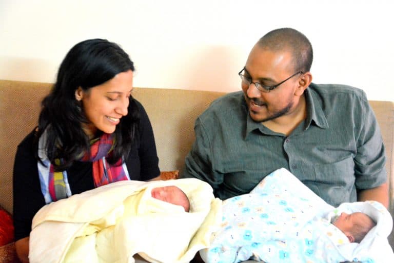 S & Z with 10-day-old Adhyant and Nirbhay